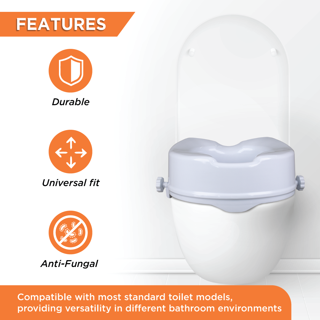 Vissco Comfort Commode Elevated Seat (2 / 4 / 6 Inch Height) Without Lid | Portable, Lightweight Commode Raiser (White)