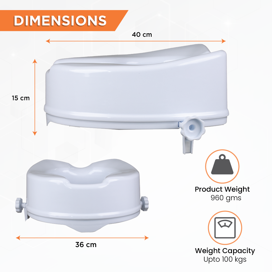 Vissco Comfort Commode Elevated Seat (2 / 4 / 6 Inch Height) Without Lid | Portable, Lightweight Commode Raiser (White)