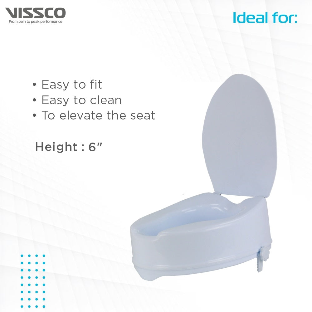 Vissco Comfort Elevated Commode Seat (6 Inch Height) With Lid |Lightweight | Portable |Comfortable Commode raiser (White)