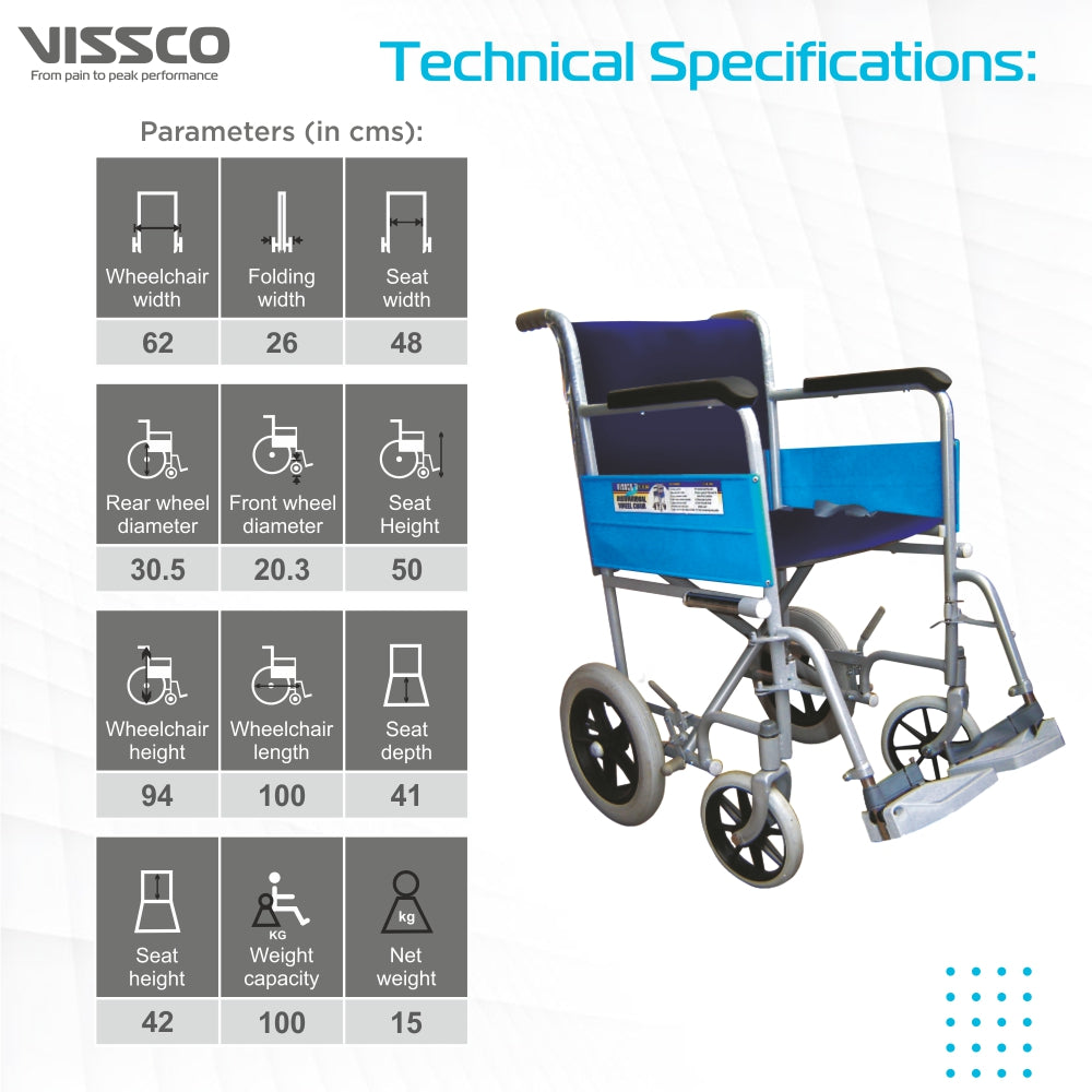 Vissco Institutional Wheel Chair with 300mm Rear Wheel
