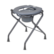 Vissco Premium Portable Commode Stool with Attached Bucket, Lightweight, Durable MS Powder-Coated Frame, Easy to Clean, Hygienic, Compact Design, Comfortable PVC Seat - Grey
