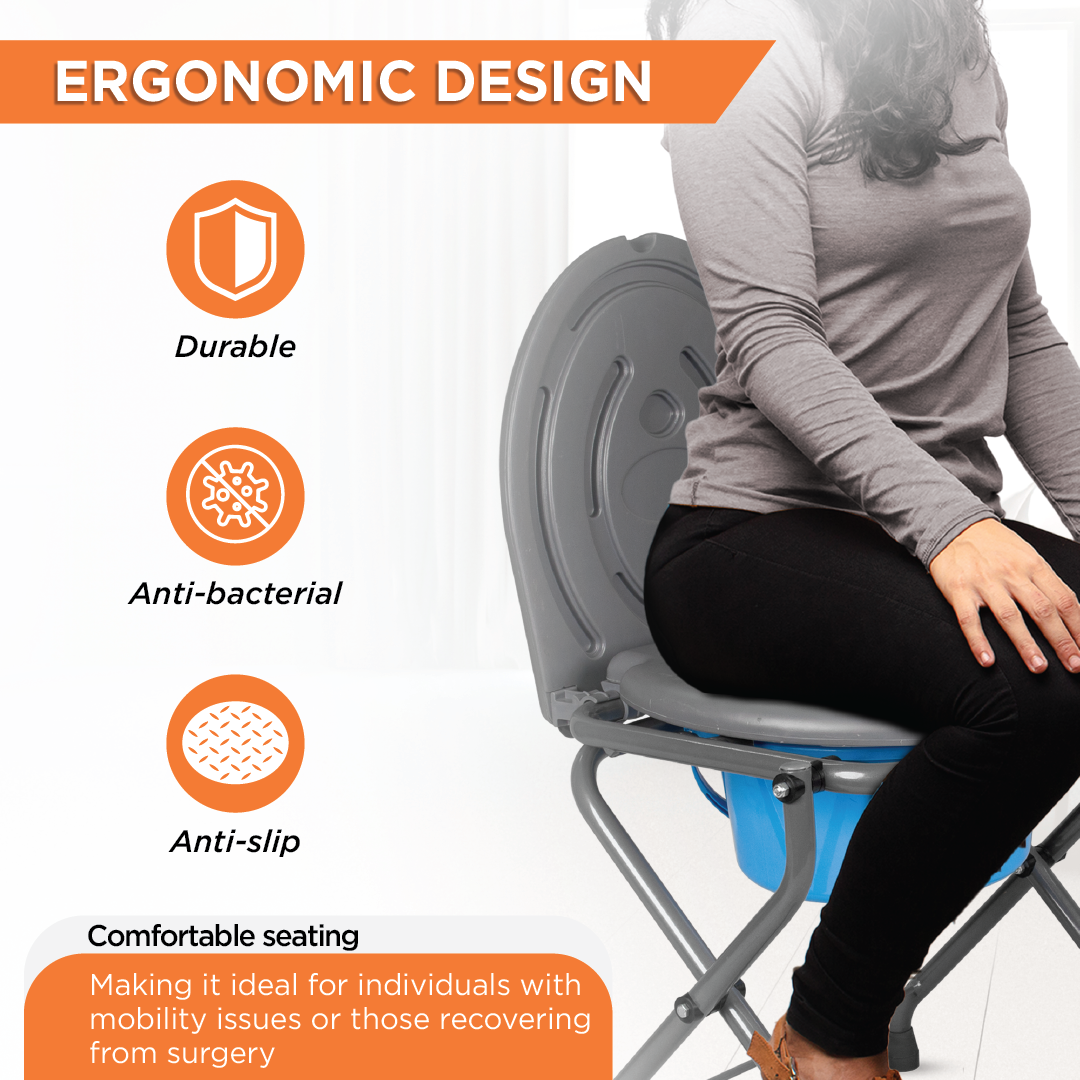 Vissco Comfort - Medipedic Commode | Foldable Commode | Light Weight | 100Kg Weight Bearig Capacity (Grey)
