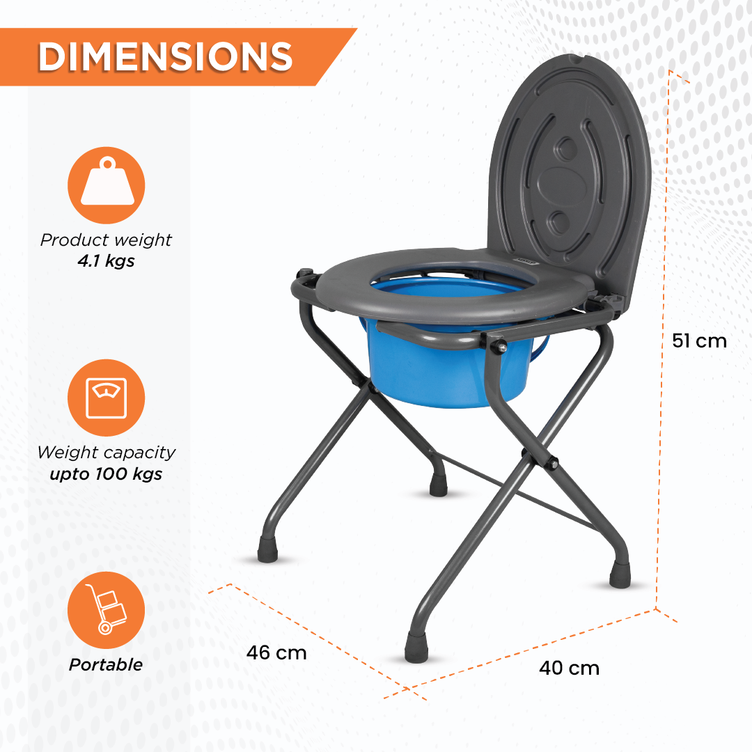 Vissco Comfort - Medipedic Commode | Foldable Commode | Light Weight | 100Kg Weight Bearig Capacity (Grey)