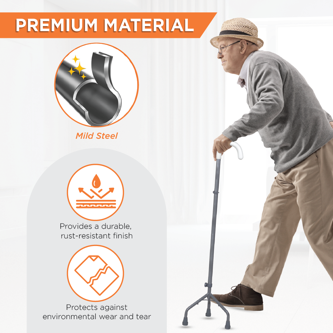Vissco Medipedic U Shape Tripod Stick for Physically Challenged| Light Weight & Adjustable Height (Grey)