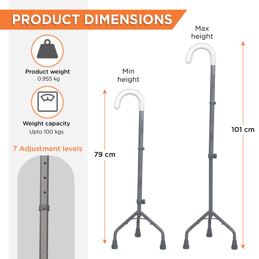 Vissco Medipedic U Shape Tripod Stick for Physically Challenged| Light Weight & Adjustable Height (Grey)