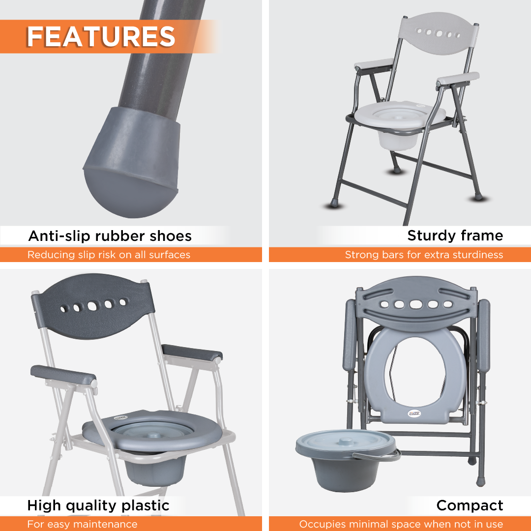 Vissco Comfort Steel Folding Commode Chair for Elderly, Patients & Disabled | Height Adjustable, Portable Toilet Chair with Armrest & Non-Slip Legs | Foldable, Pre-Assembled, 80kg Weight Capacity
