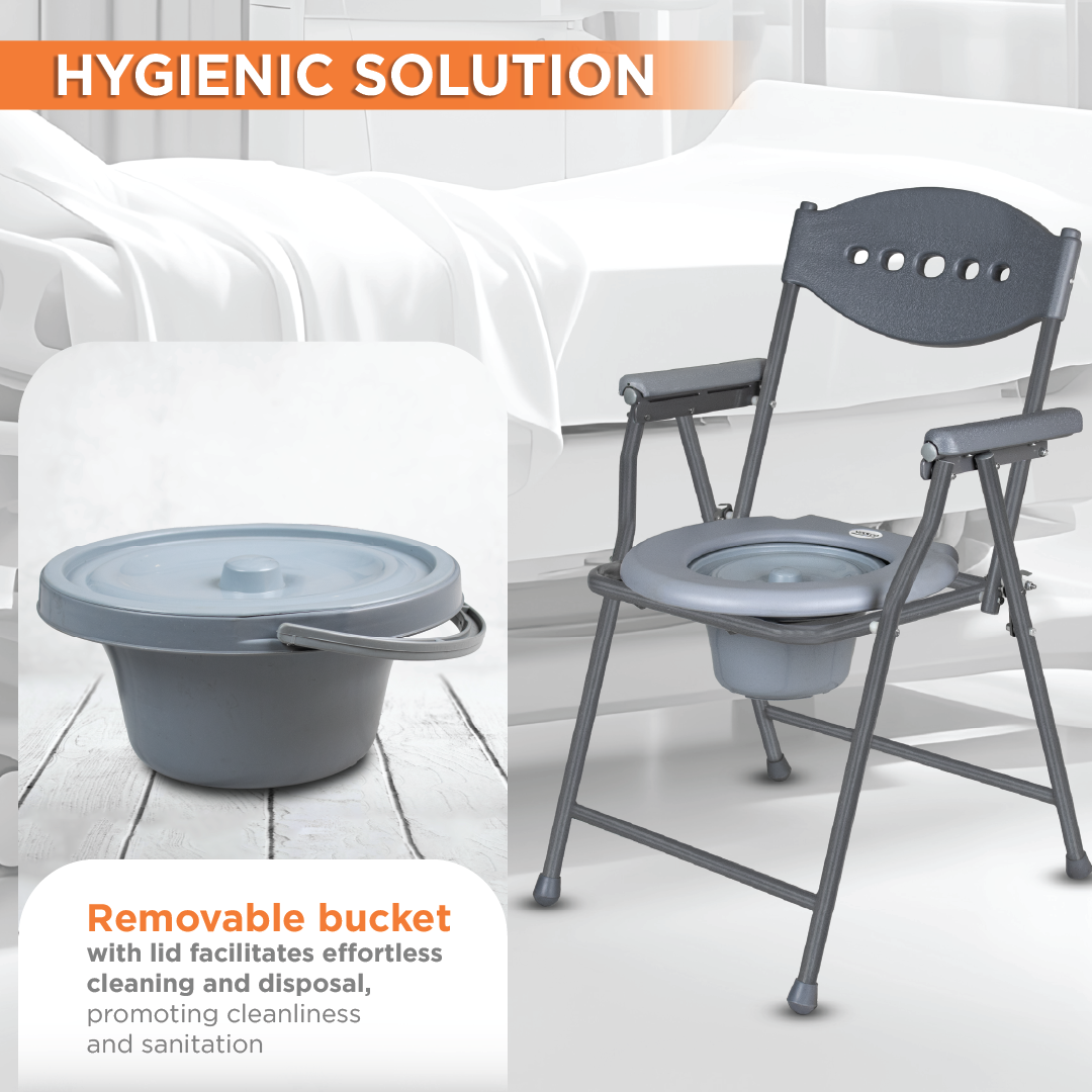 Vissco Comfort Steel Folding Commode Chair for Elderly, Patients & Disabled | Height Adjustable, Portable Toilet Chair with Armrest & Non-Slip Legs | Foldable, Pre-Assembled, 80kg Weight Capacity