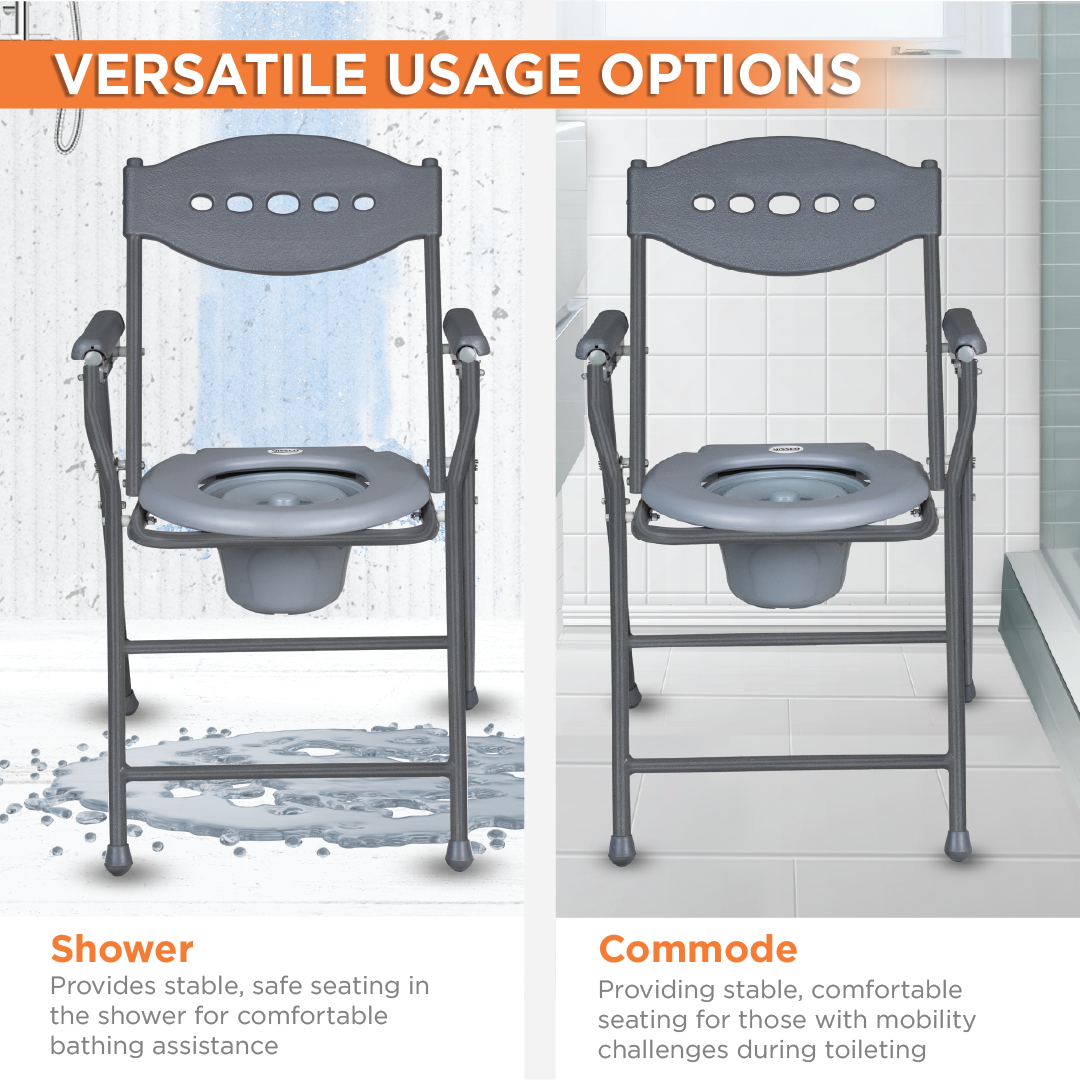 Vissco Comfort Steel Folding Commode Chair for Elderly, Patients & Disabled | Height Adjustable, Portable Toilet Chair with Armrest & Non-Slip Legs | Foldable, Pre-Assembled, 80kg Weight Capacity