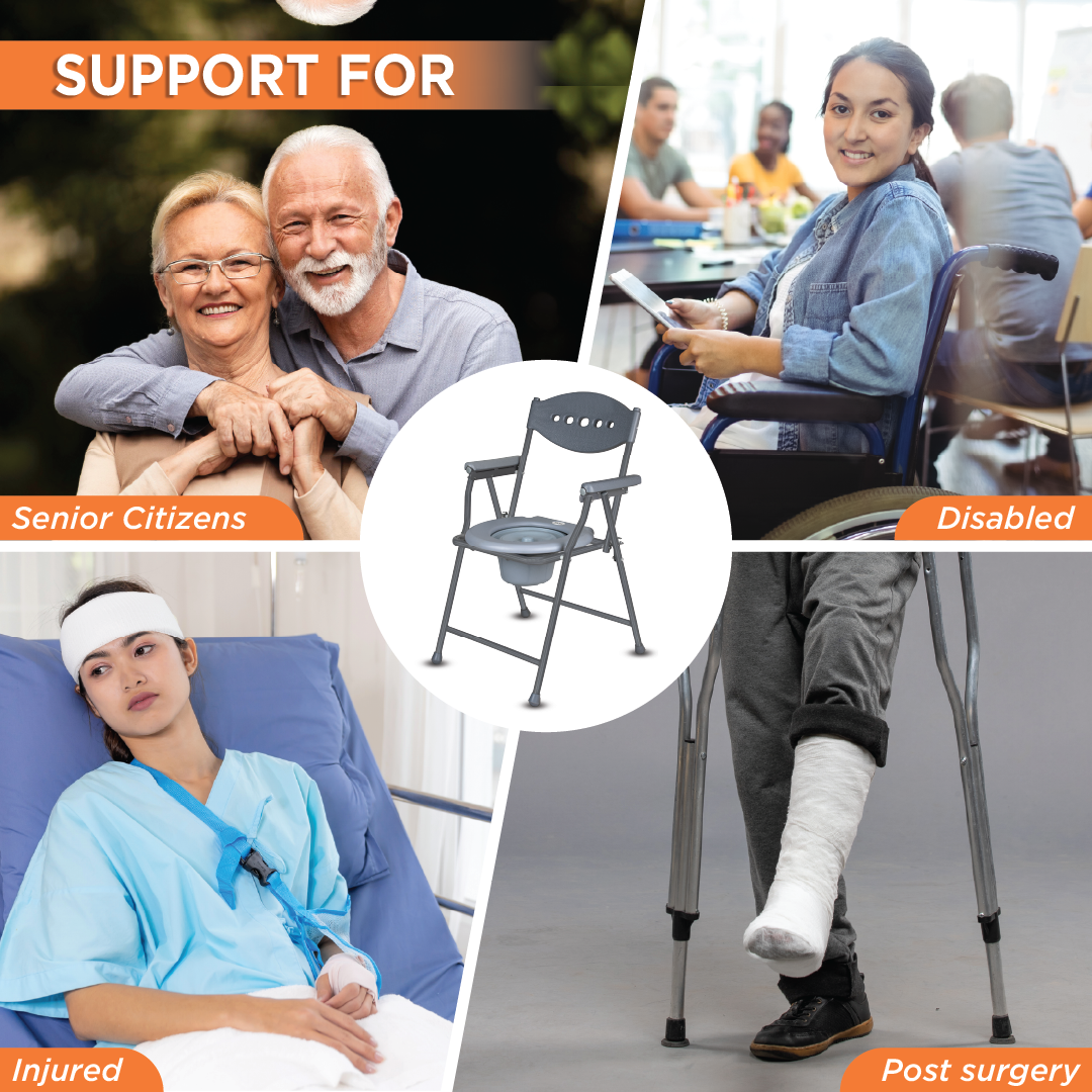 Vissco Comfort Steel Folding Commode Chair for Elderly, Patients & Disabled | Height Adjustable, Portable Toilet Chair with Armrest & Non-Slip Legs | Foldable, Pre-Assembled, 80kg Weight Capacity