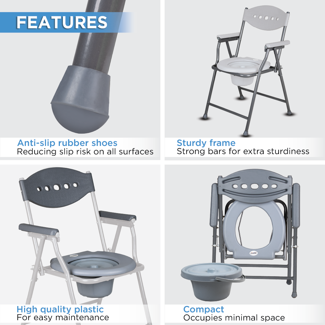 Vissco Comfort Steel Folding Commode Chair for Elderly, Patients & Disabled | Height Adjustable, Portable Toilet Chair with Armrest & Non-Slip Legs | Foldable, Pre-Assembled, 80kg Weight Capacity