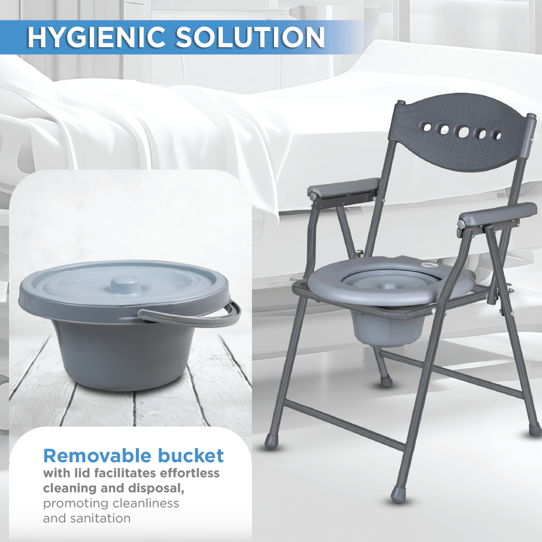 Vissco Comfort Steel Folding Commode Chair for Elderly, Patients & Disabled | Height Adjustable, Portable Toilet Chair with Armrest & Non-Slip Legs | Foldable, Pre-Assembled, 80kg Weight Capacity