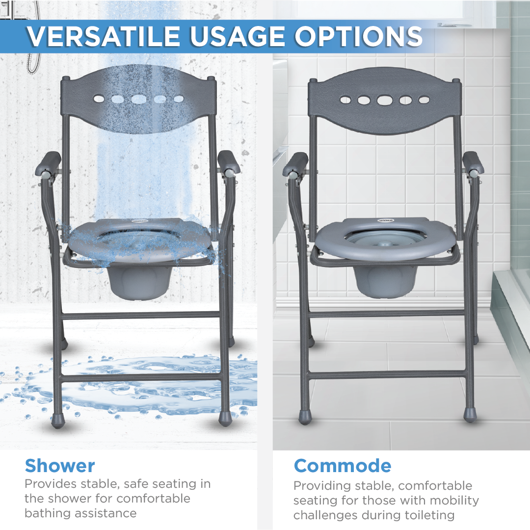 Vissco Comfort Steel Folding Commode Chair for Elderly, Patients & Disabled | Height Adjustable, Portable Toilet Chair with Armrest & Non-Slip Legs | Foldable, Pre-Assembled, 80kg Weight Capacity