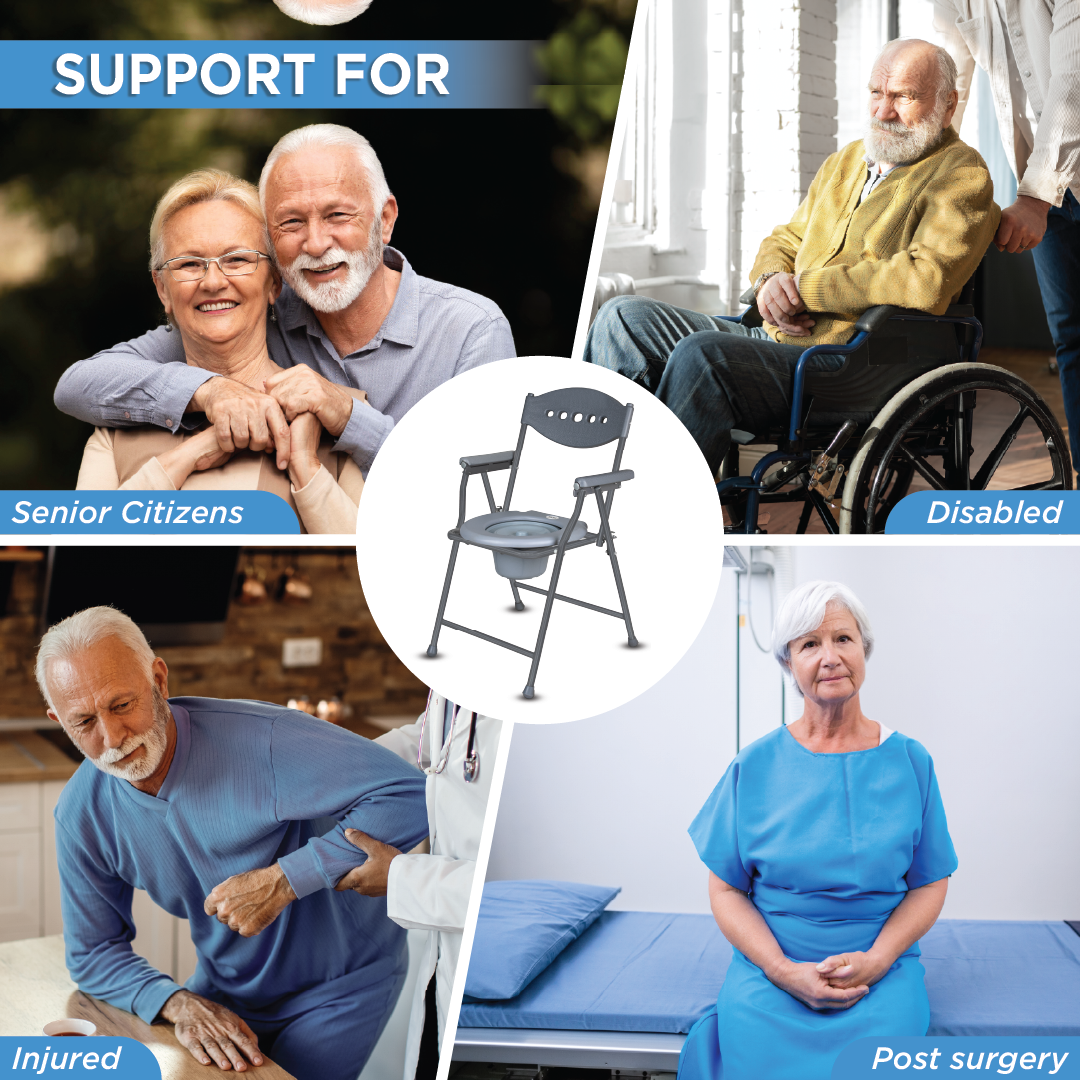Vissco Comfort Steel Folding Commode Chair for Elderly, Patients & Disabled | Height Adjustable, Portable Toilet Chair with Armrest & Non-Slip Legs | Foldable, Pre-Assembled, 80kg Weight Capacity