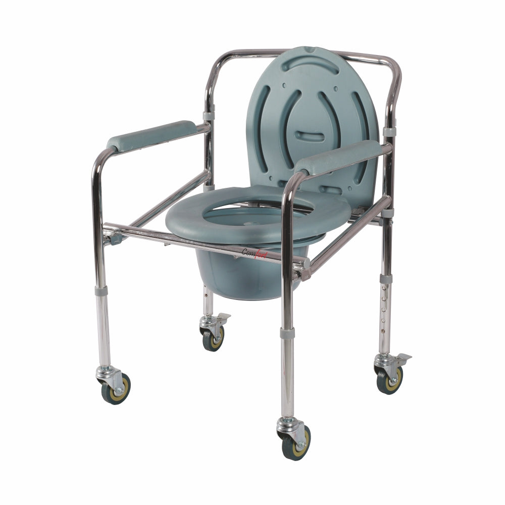 COMFORT STEEL FOLDING COMMODE CHAIR WITH CASTORS - Vissco Rehabilitation 
