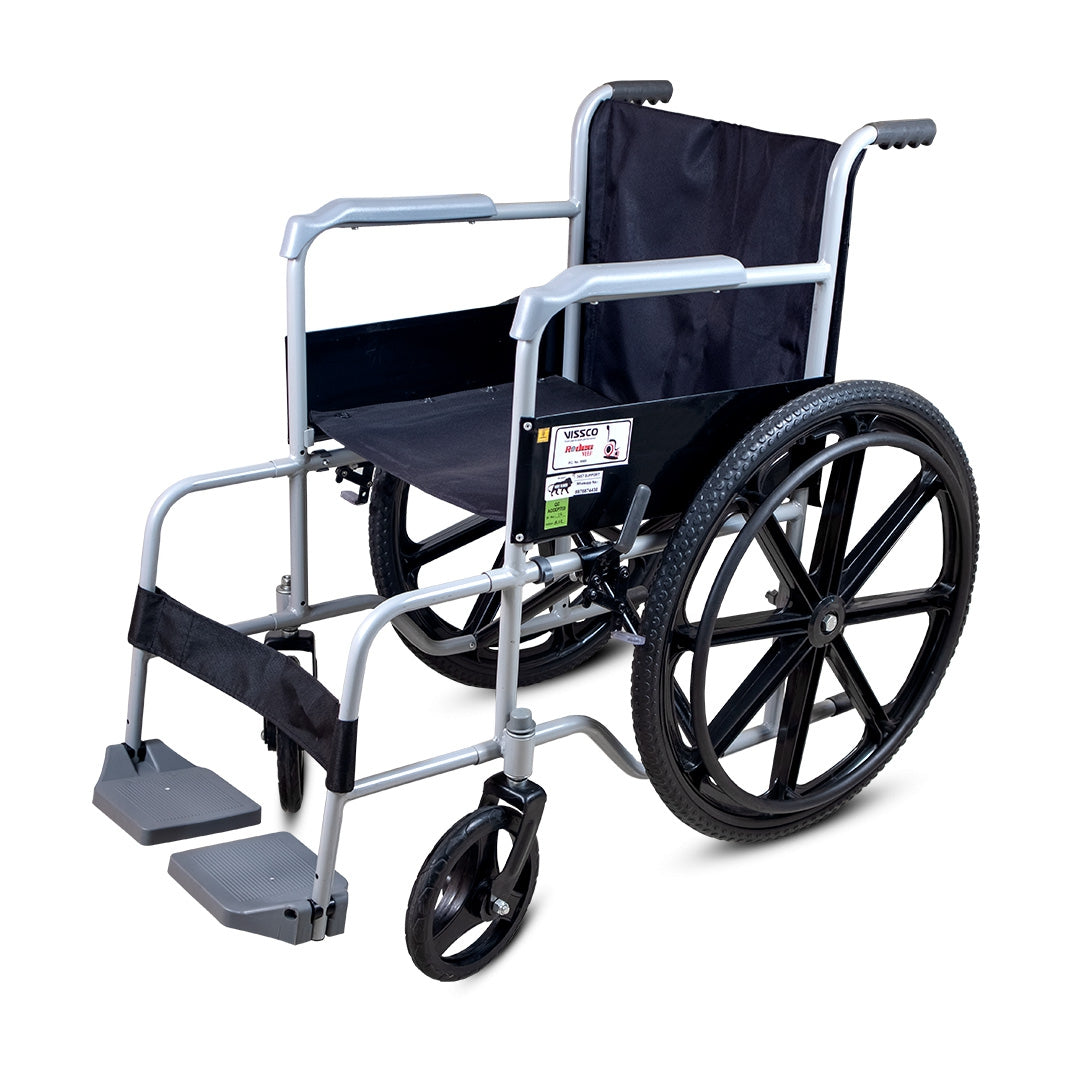 Vissco Rodeo Veer Mag Wheel | WheelChair With Fixed Handle | Swingable Footrest | Weight Capacity 100kg (Grey)