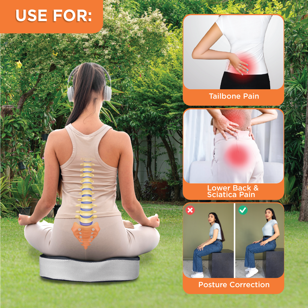 Vissco Orthopaedic Coccyx Cushion Seat | For Lower Back & Tailbone Pain Reliever | Useful on a Car Seat / Office Chair (Grey)