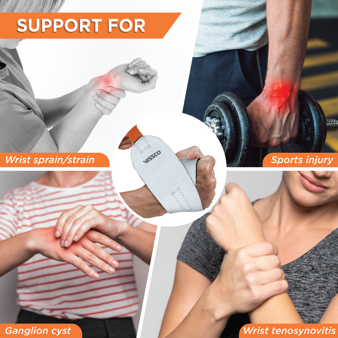 Vissco Neoprene Wrist Brace | Provides Compression & Support to the Wrist - Grey