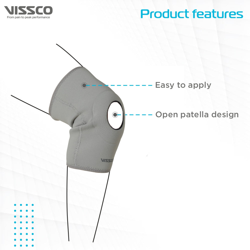 Vissco Neoprene Knee Brace /Patella | Supports the Knee & Reduces Pressure on the Patella (Grey)