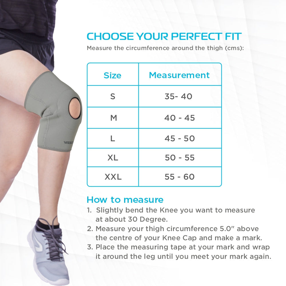 Vissco Neoprene Knee Brace /Patella | Supports the Knee & Reduces Pressure on the Patella (Grey)