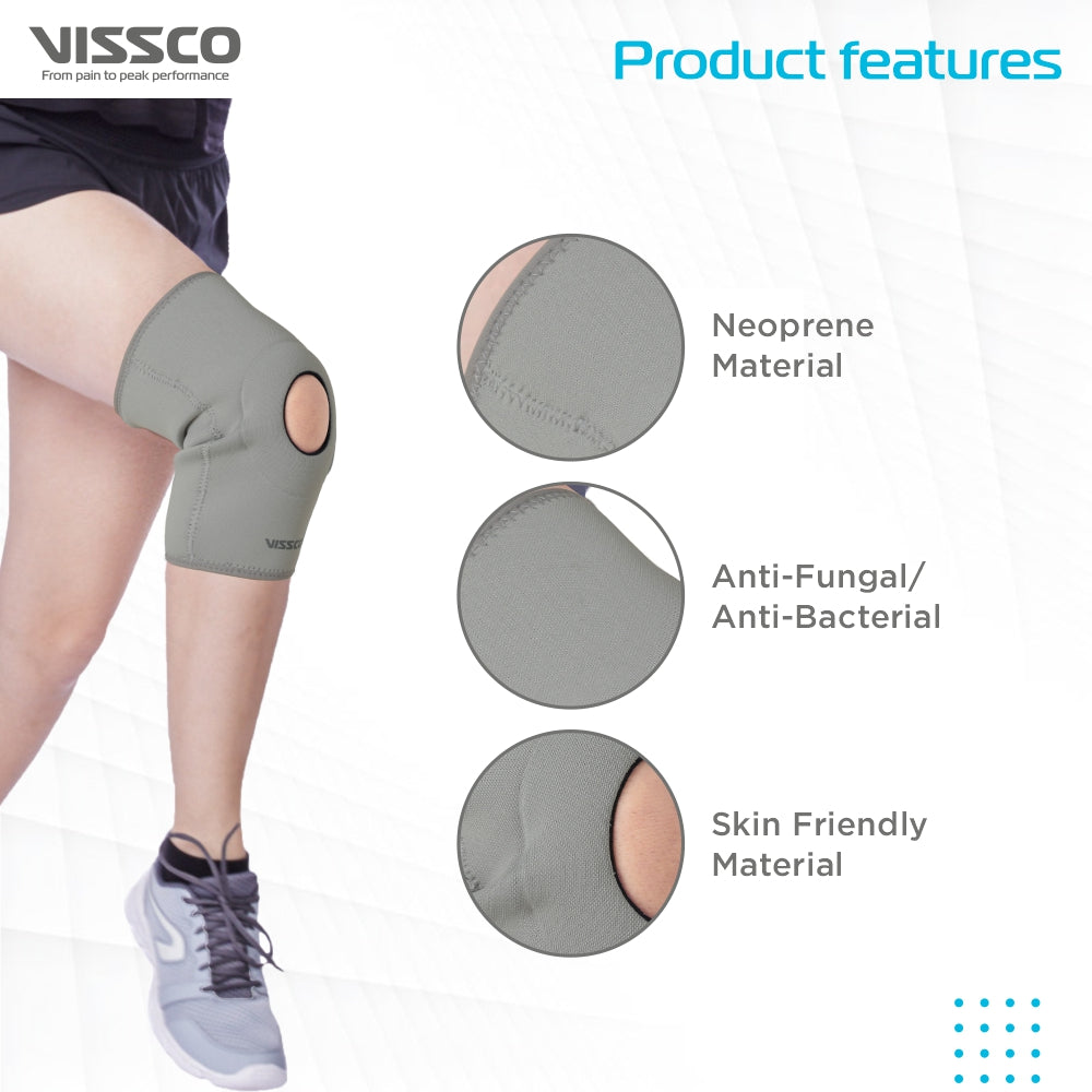 Vissco Neoprene Knee Brace /Patella | Supports the Knee & Reduces Pressure on the Patella (Grey)