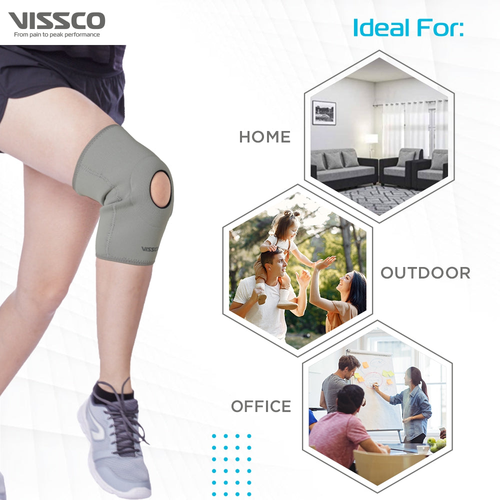 Vissco Neoprene Knee Brace /Patella | Supports the Knee & Reduces Pressure on the Patella (Grey)