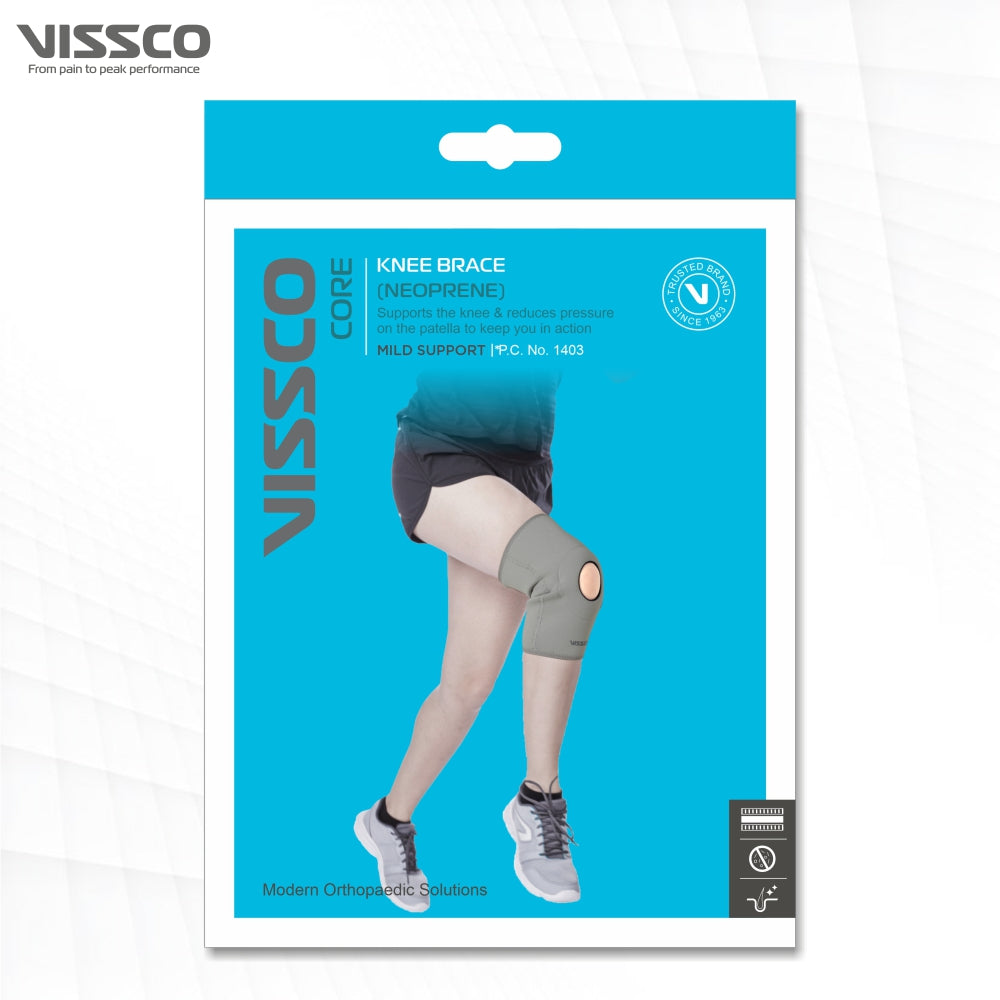 Vissco Neoprene Knee Brace /Patella | Supports the Knee & Reduces Pressure on the Patella (Grey)