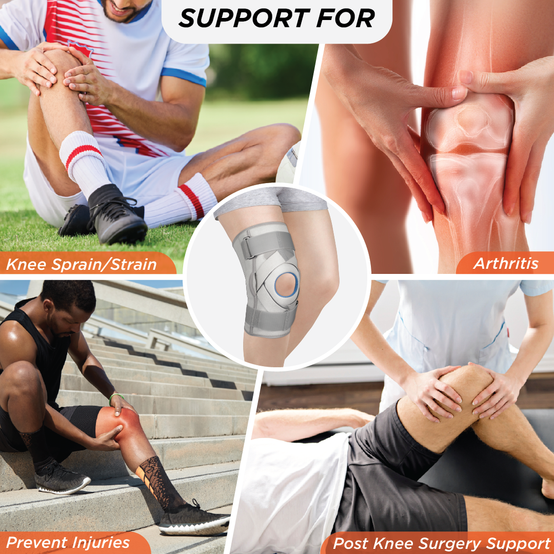 Vissco Neoprene Hinged Patella Knee Brace | Provides moderate support & stability to the Knee - (CLOSED TYPE) - Grey (Single Piece)