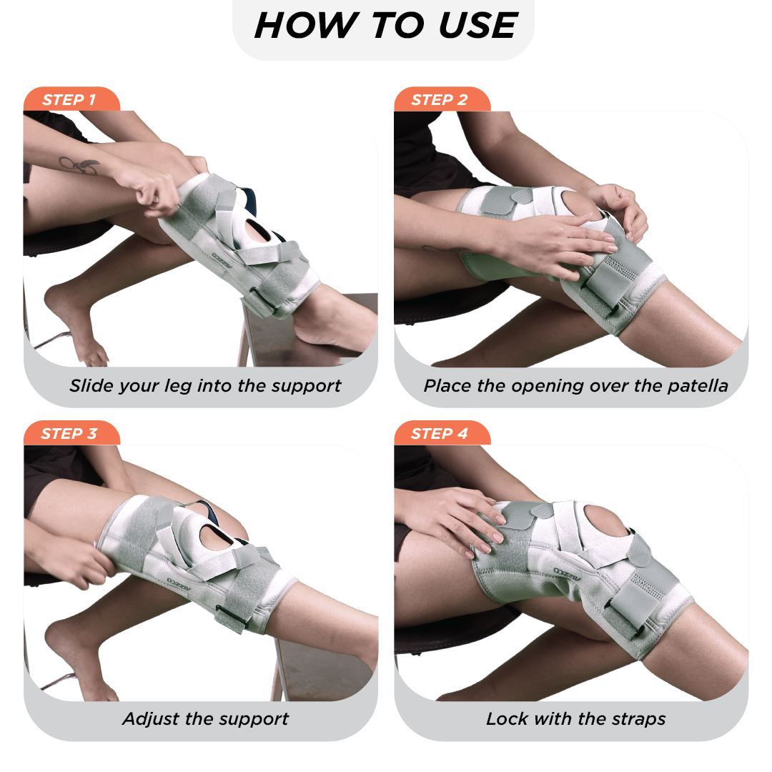 Vissco Neoprene Hinged Patella Knee Brace | Provides moderate support & stability to the Knee - (CLOSED TYPE) - Grey (Single Piece)