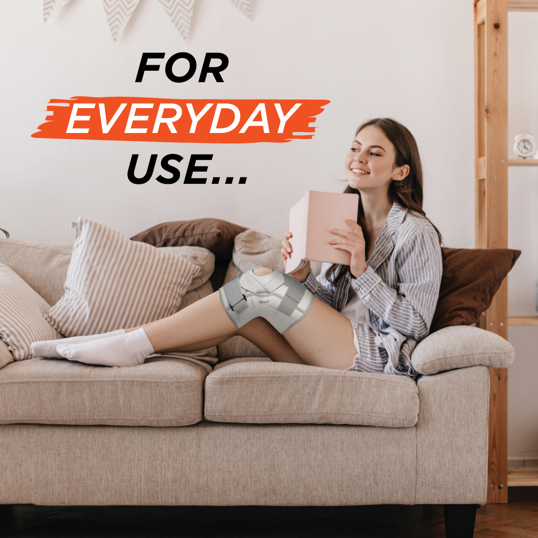 Vissco Neoprene Hinged Patella Knee Brace | Provides moderate support & stability to the Knee - (CLOSED TYPE) - Grey (Single Piece)