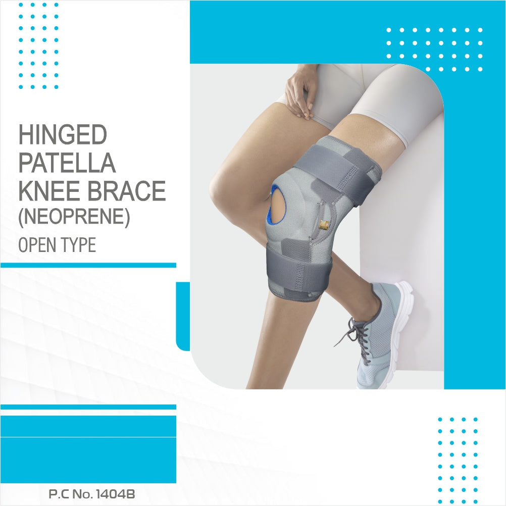 Vissco Neoprene Hinged Patella Knee Brace | Provides moderate support & stability to the Knee - (OPEN TYPE) - Grey (Single Piece)