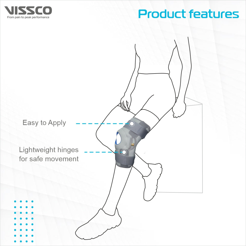 Vissco Neoprene Hinged Patella Knee Brace | Provides moderate support & stability to the Knee - (OPEN TYPE) - Grey (Single Piece)