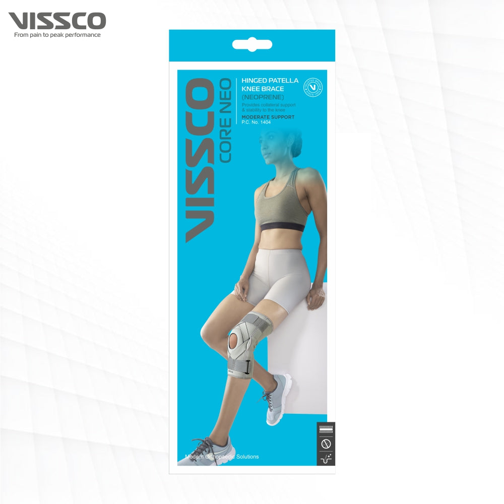 Vissco Neoprene Hinged Patella Knee Brace | Provides moderate support & stability to the Knee - (OPEN TYPE) - Grey (Single Piece)
