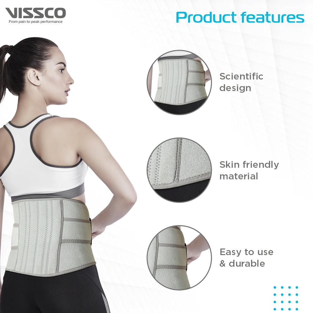 Vissco Neoprene Lumbar Belt 9" | Supports the Lumbar Spine | Corrects Posture & Relieves Back Pain (Grey)