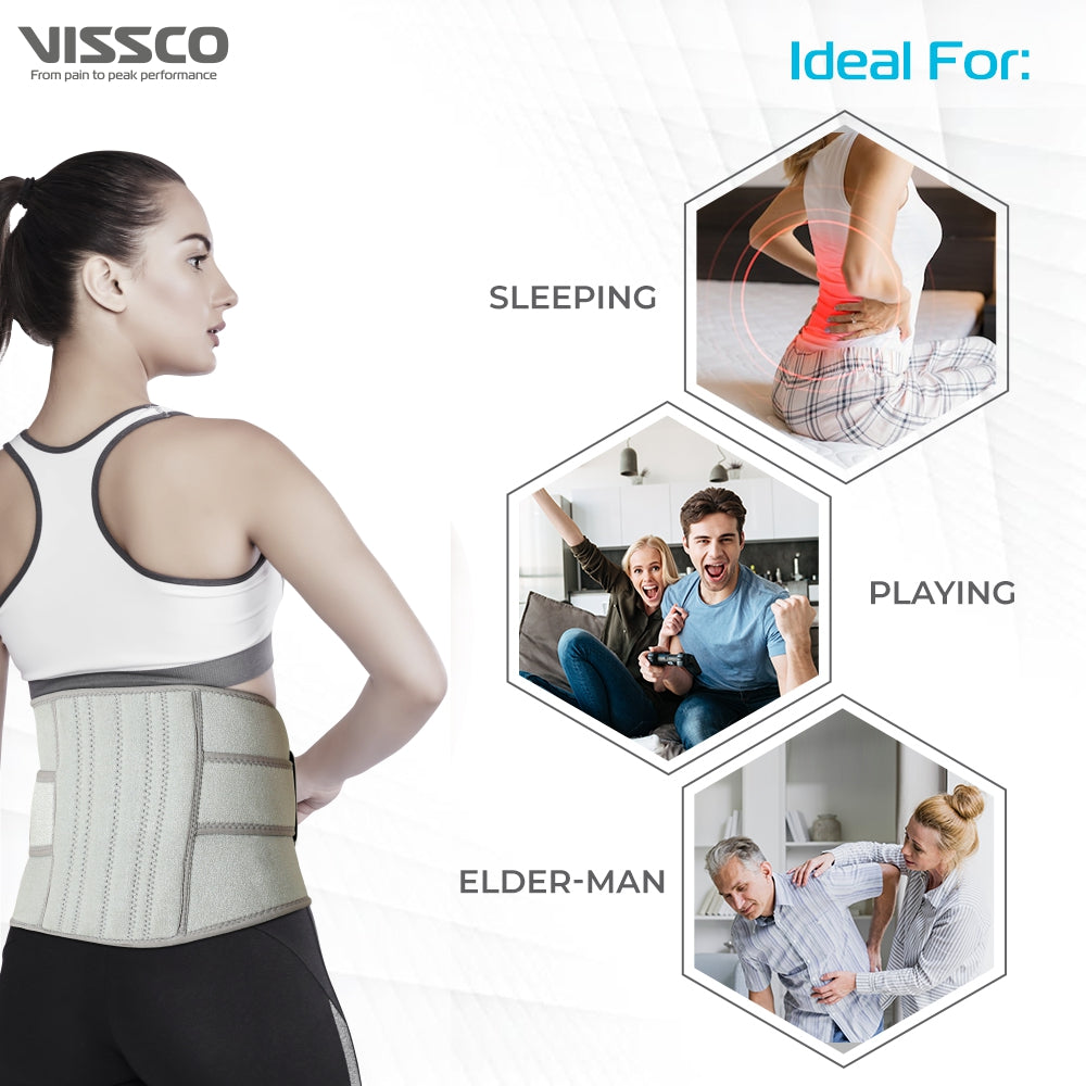 Vissco Neoprene Lumbar Belt 9" | Supports the Lumbar Spine | Corrects Posture & Relieves Back Pain (Grey)