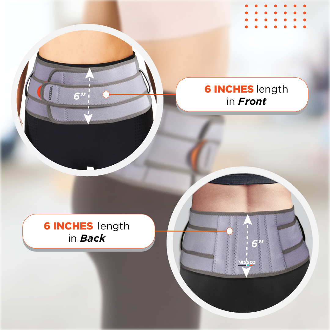 Vissco Neoprene Back Support Belt 6" | Supports the Lumbar Spine | Corrects Posture & Relieves Back Pain (Grey)