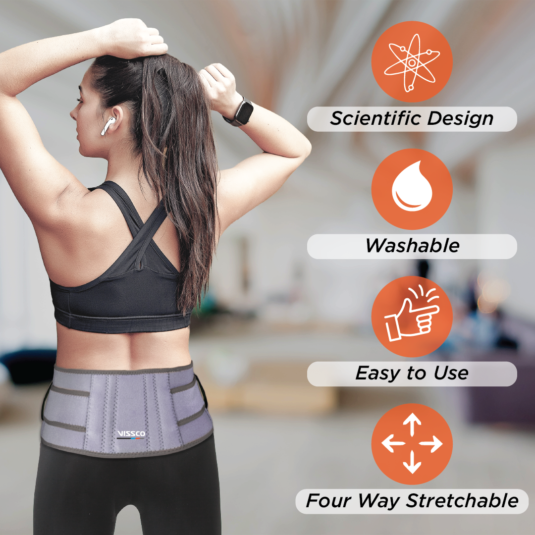 Vissco Neoprene Back Support Belt 6" | Supports the Lumbar Spine | Corrects Posture & Relieves Back Pain (Grey)