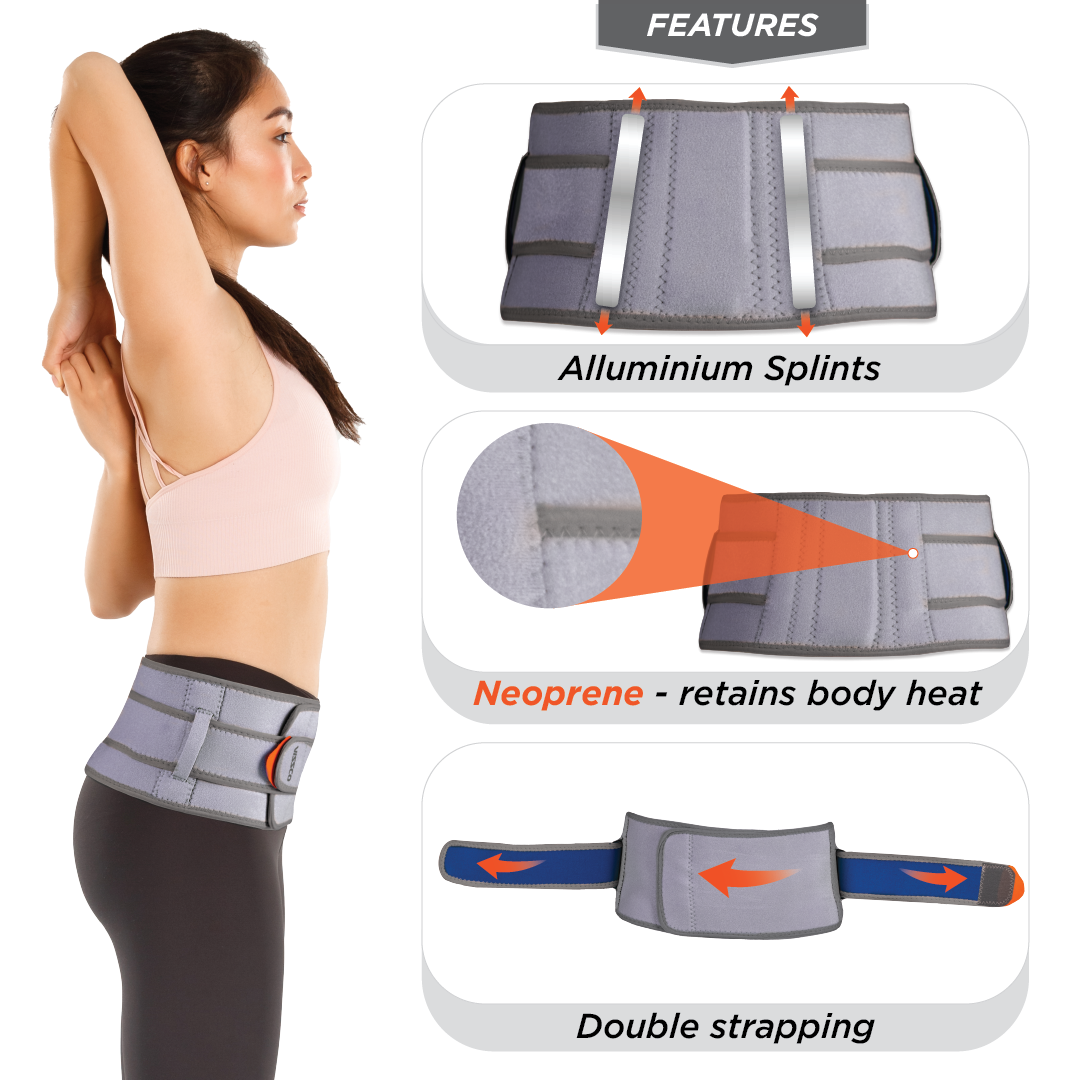 Vissco Neoprene Back Support Belt 6" | Supports the Lumbar Spine | Corrects Posture & Relieves Back Pain (Grey)