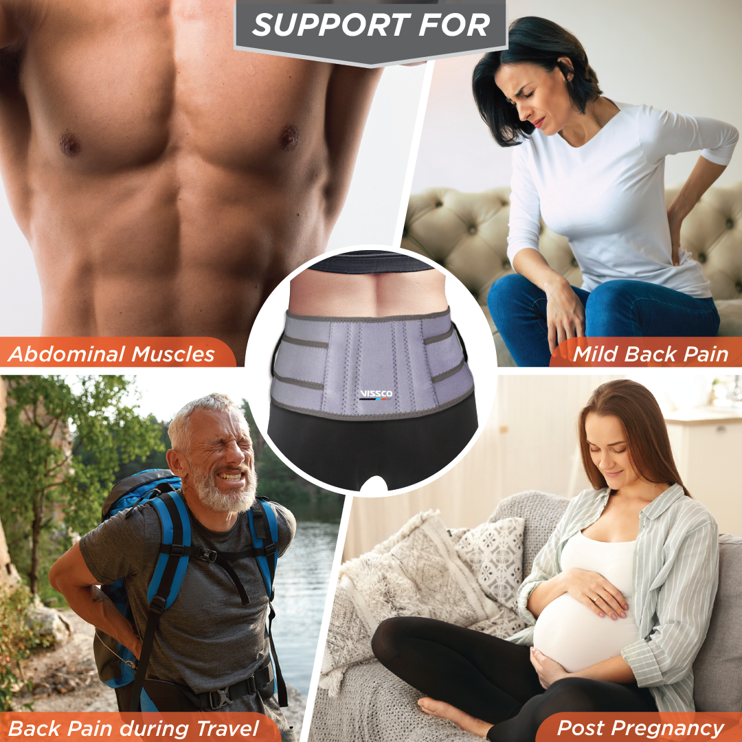 Vissco Neoprene Back Support Belt 6" | Supports the Lumbar Spine | Corrects Posture & Relieves Back Pain (Grey)