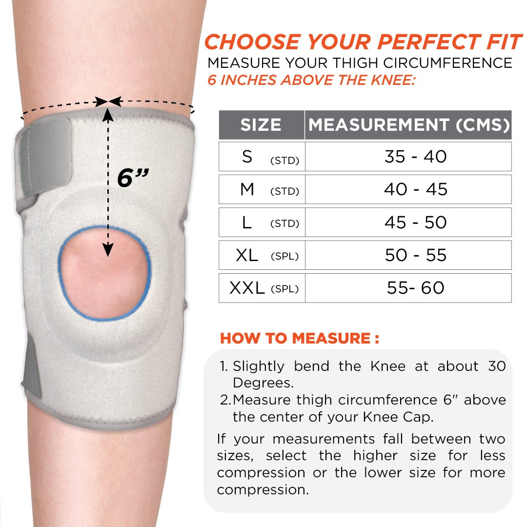 Vissco Neoprene Knee Cap | Ideal mild support for free Knee movement | Color- Grey (Single Piece)