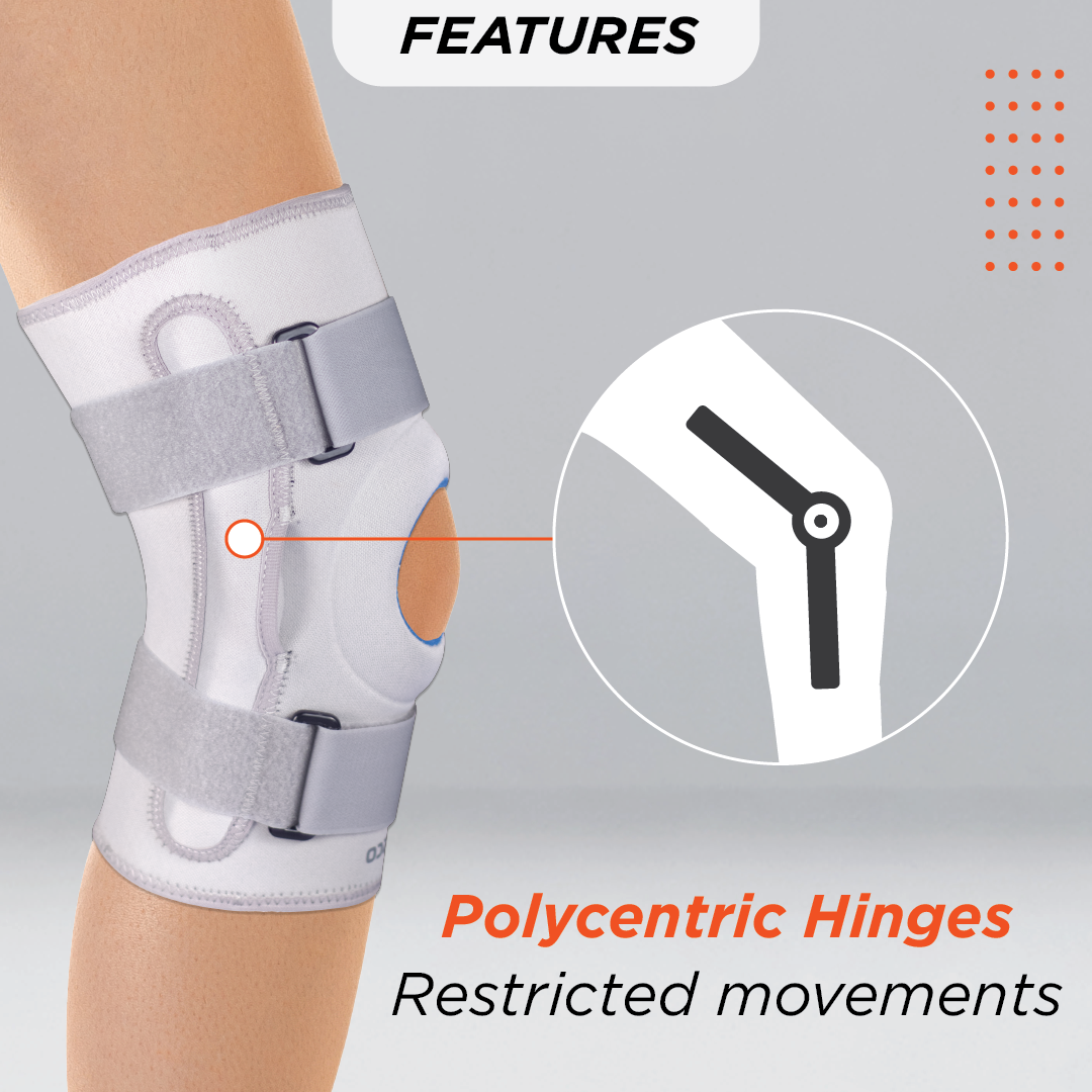 Vissco Neoprene Hinged Knee Stabilizer | Ideal moderate support for knee stability with lateral and medial hinges| Color - Grey (Single Piece)