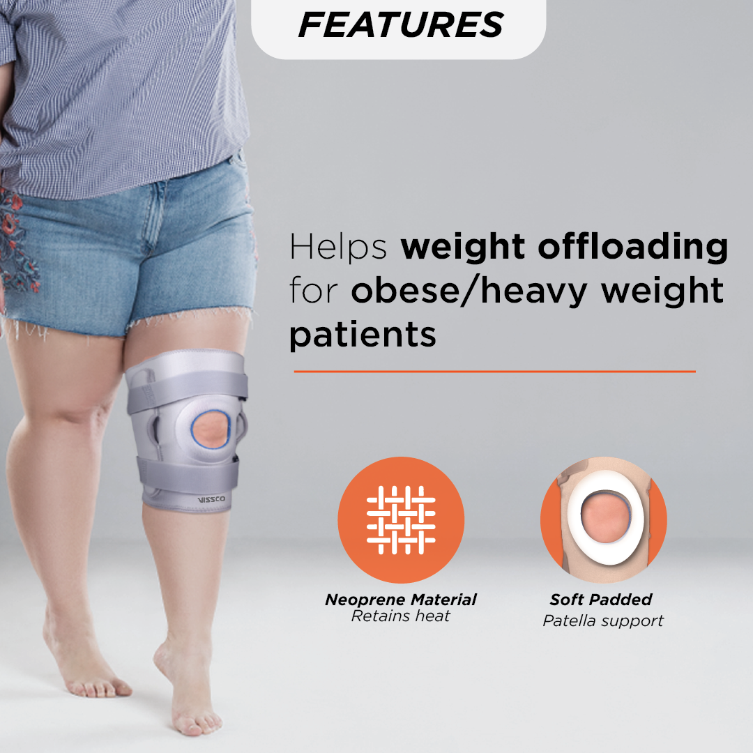 Vissco Neoprene Hinged Knee Stabilizer | Ideal moderate support for knee stability with lateral and medial hinges| Color - Grey (Single Piece)