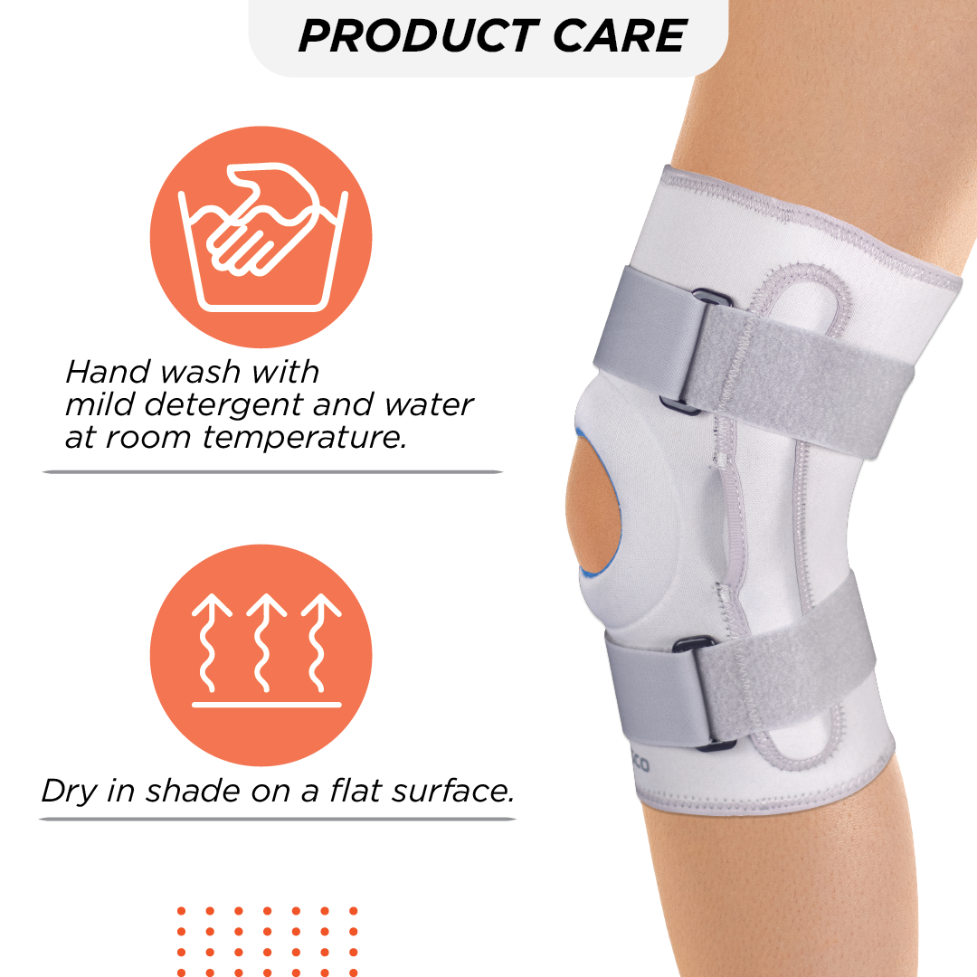 Vissco Neoprene Hinged Knee Stabilizer | Ideal moderate support for knee stability with lateral and medial hinges| Color - Grey (Single Piece)