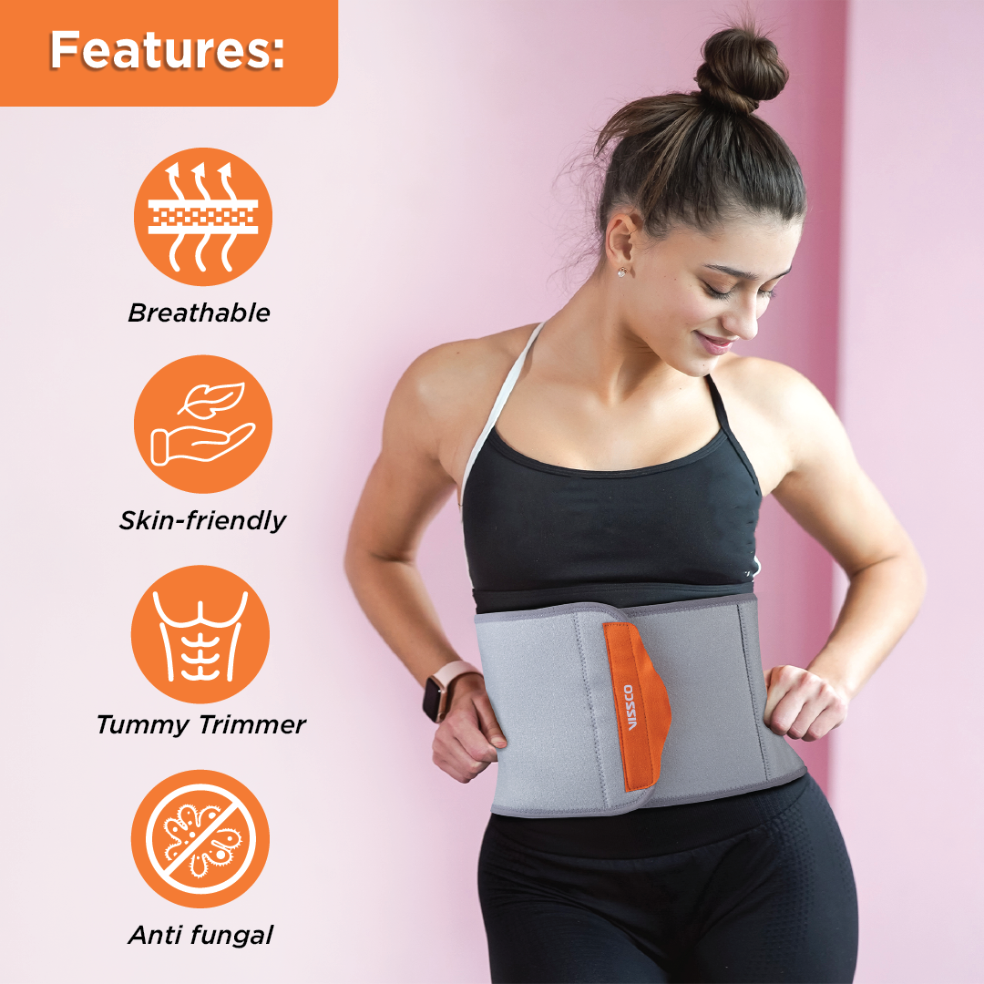 Vissco Neoprene 8" Abdominal Belt | Supports the Weak Abdominal Muscles & Helps in Blood Circulation (Grey)