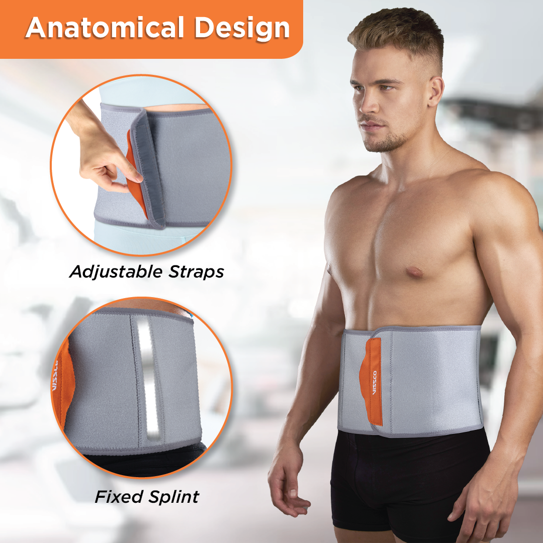 Vissco Neoprene 8" Abdominal Belt | Supports the Weak Abdominal Muscles & Helps in Blood Circulation (Grey)