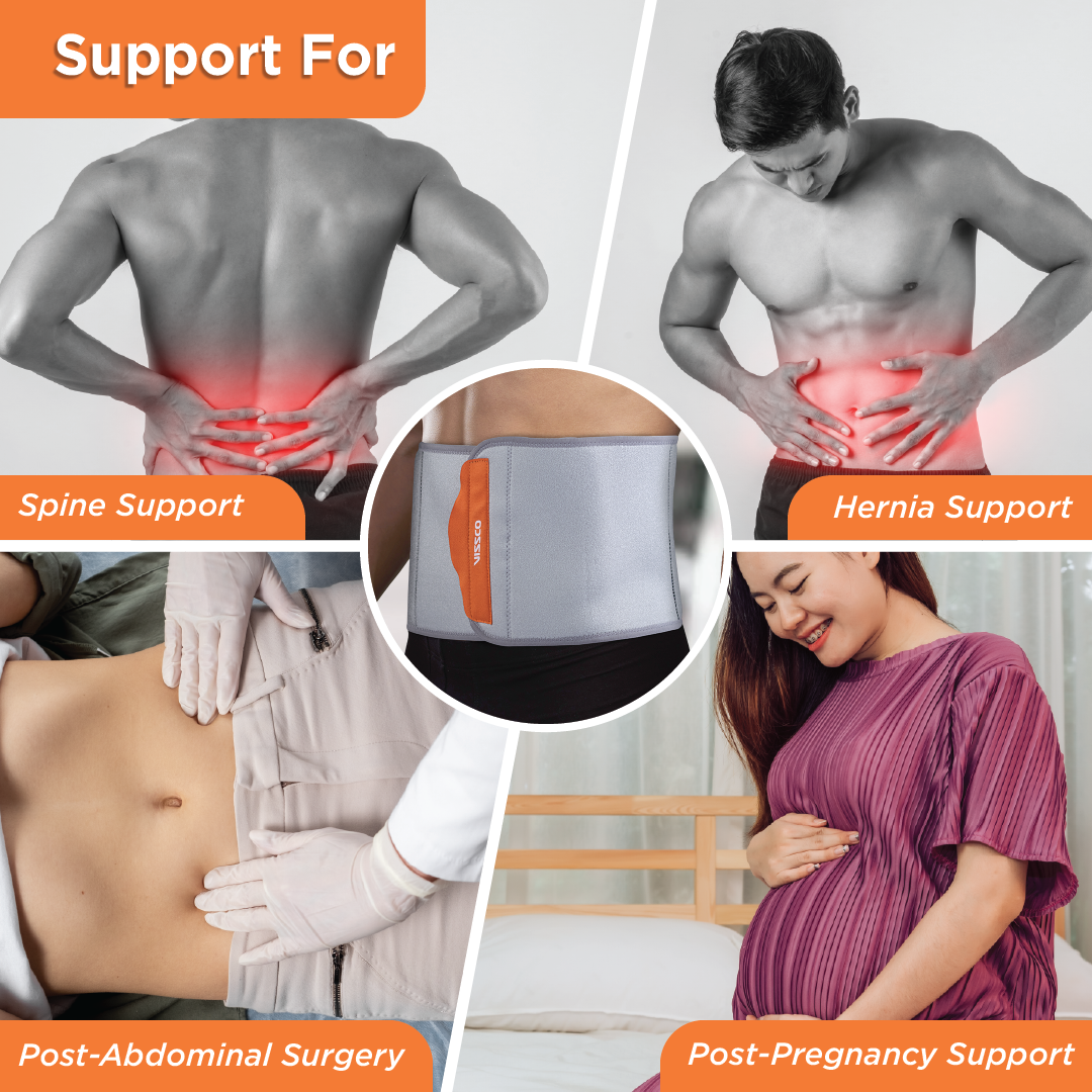 Vissco Neoprene 8" Abdominal Belt | Supports the Weak Abdominal Muscles & Helps in Blood Circulation (Grey)