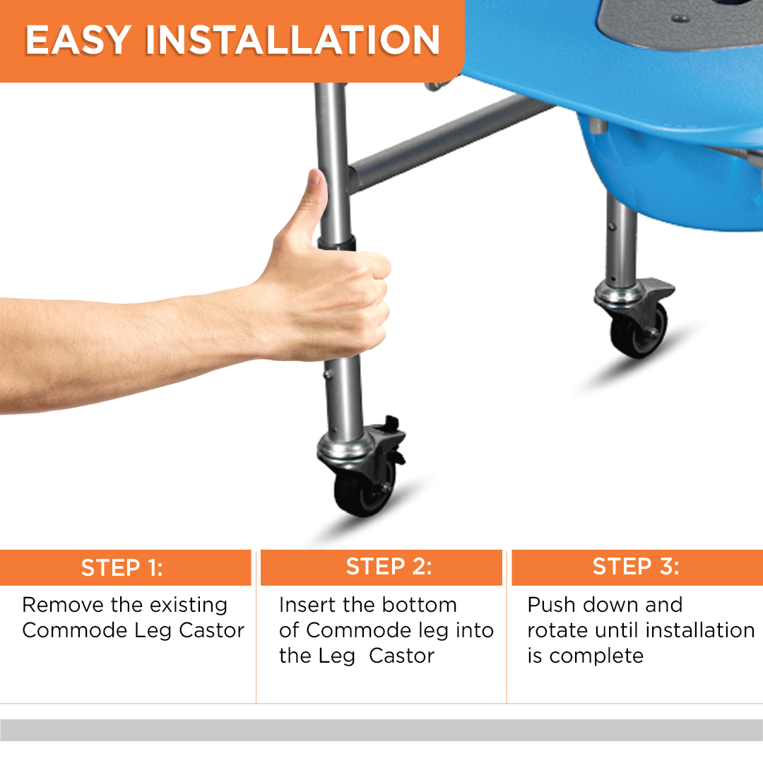 Vissco Commode Leg Castor | Comes With Pipe & Attached Wheels - (1 Pair)