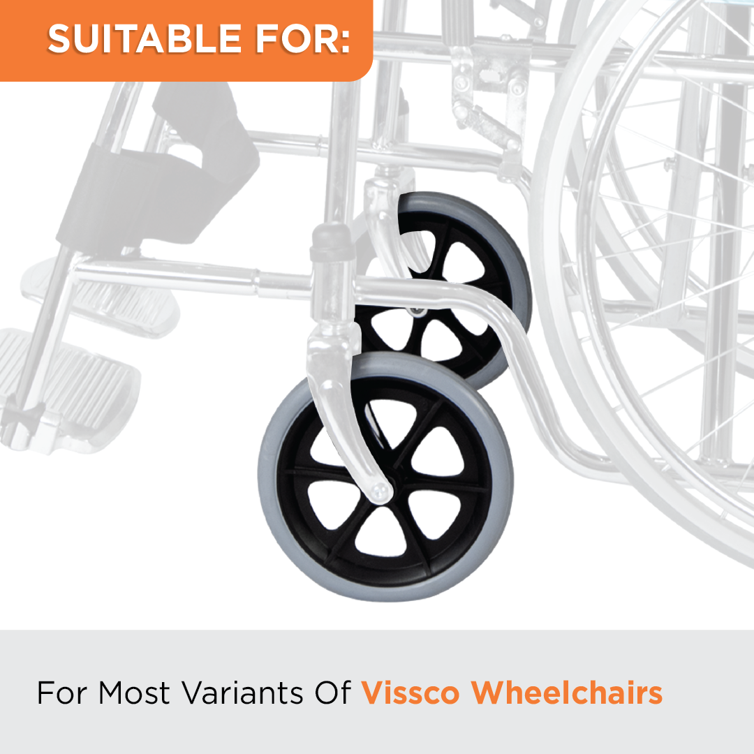 Vissco Wheelchair Small Front Wheel | Tyre Castor With 8" or 200mm With Bearings - (1 Piece)