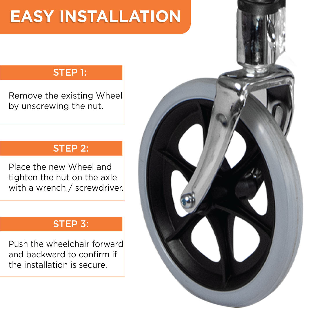 Vissco Wheelchair Small Front Wheel | Tyre Castor With 8" or 200mm With Bearings - (1 Piece)