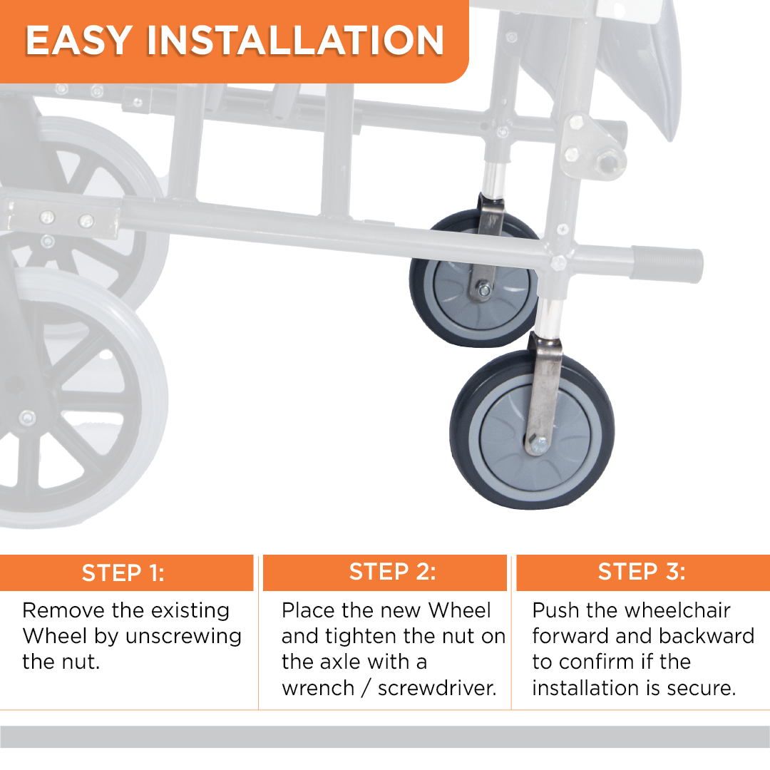 Vissco Wheelchair Back Side Small Wheel WIth  5" Diameter - (1 Piece)