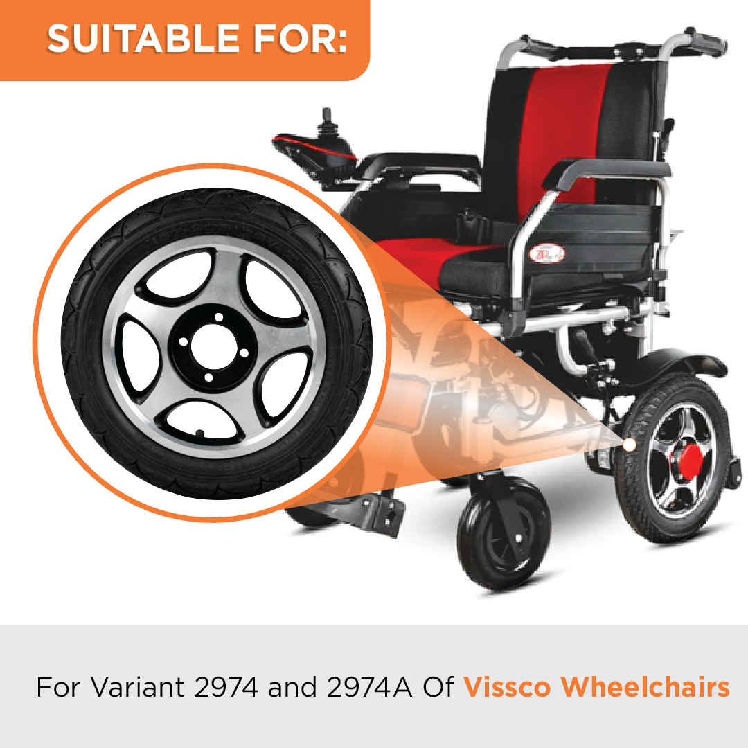 Vissco Back Wheel (PU Tyre) With Hub For Zip Lite Power Wheelchairs (1 Piece) - 2974 & 2974A
